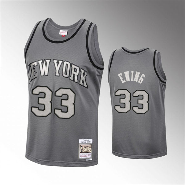 Men’s New York Knicks #33 Patrick Ewing Metal Works Charcoal Mitchell & Ness Hardwood Classics Jersey