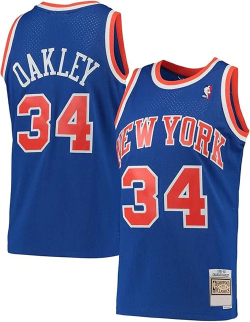 Mens’ New York Knicks #34 Charles Oakley Blue 1991-92 Hardwood Classics Throwback Swingman Jersey