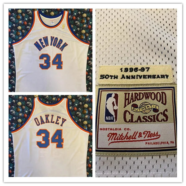 Mens’ New York Knicks #34 Charles Oakley White 1996-97 50th Anniversary Hardwood Classics Throwback Swingman Jersey