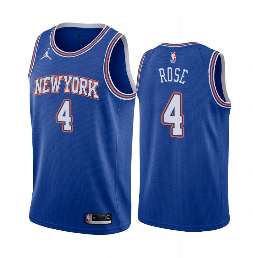 Mens New York Knicks #4 Derrick Rose Diamond Blue Statement Edition Jersey