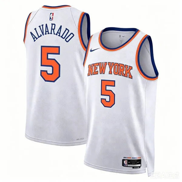 Mens New York Knicks #5 Jose Alvarado Nike White Association Edition Swingman Jersey