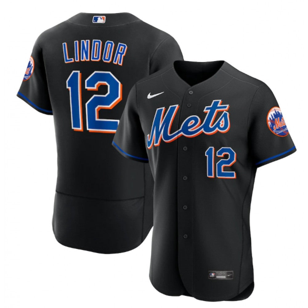 Men’s New York Mets #12 Francisco Lindor Black Flex Base Stitched Jersey