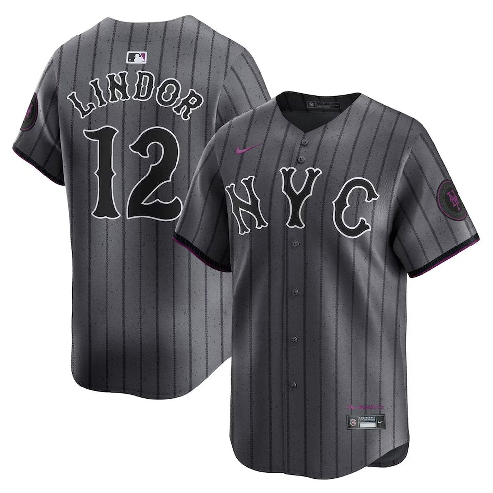 Men’s New York Mets #12 Francisco Lindor Graphite 2024 City Connect Limited Player Jersey