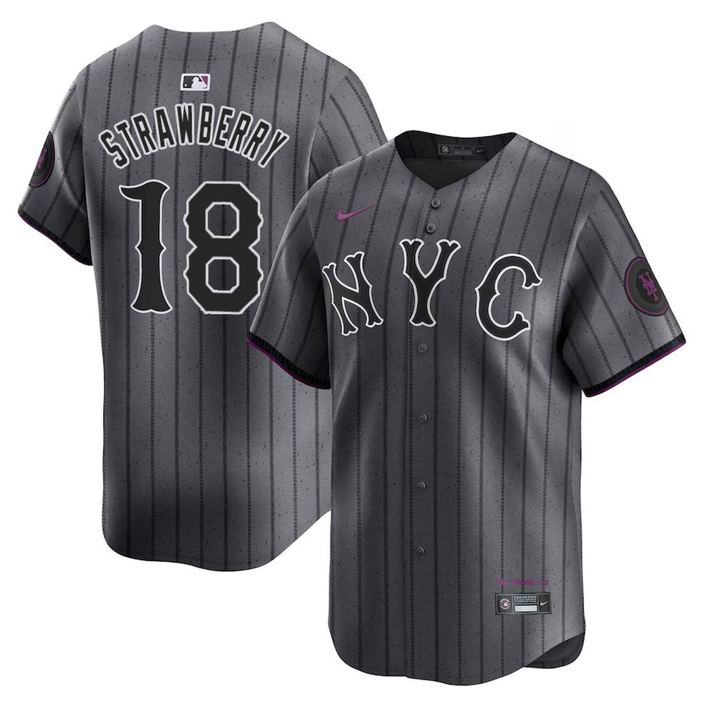 Men’s New York Mets #18 Darryl Strawberry Graphite 2024 City Connect Limited Player Jersey