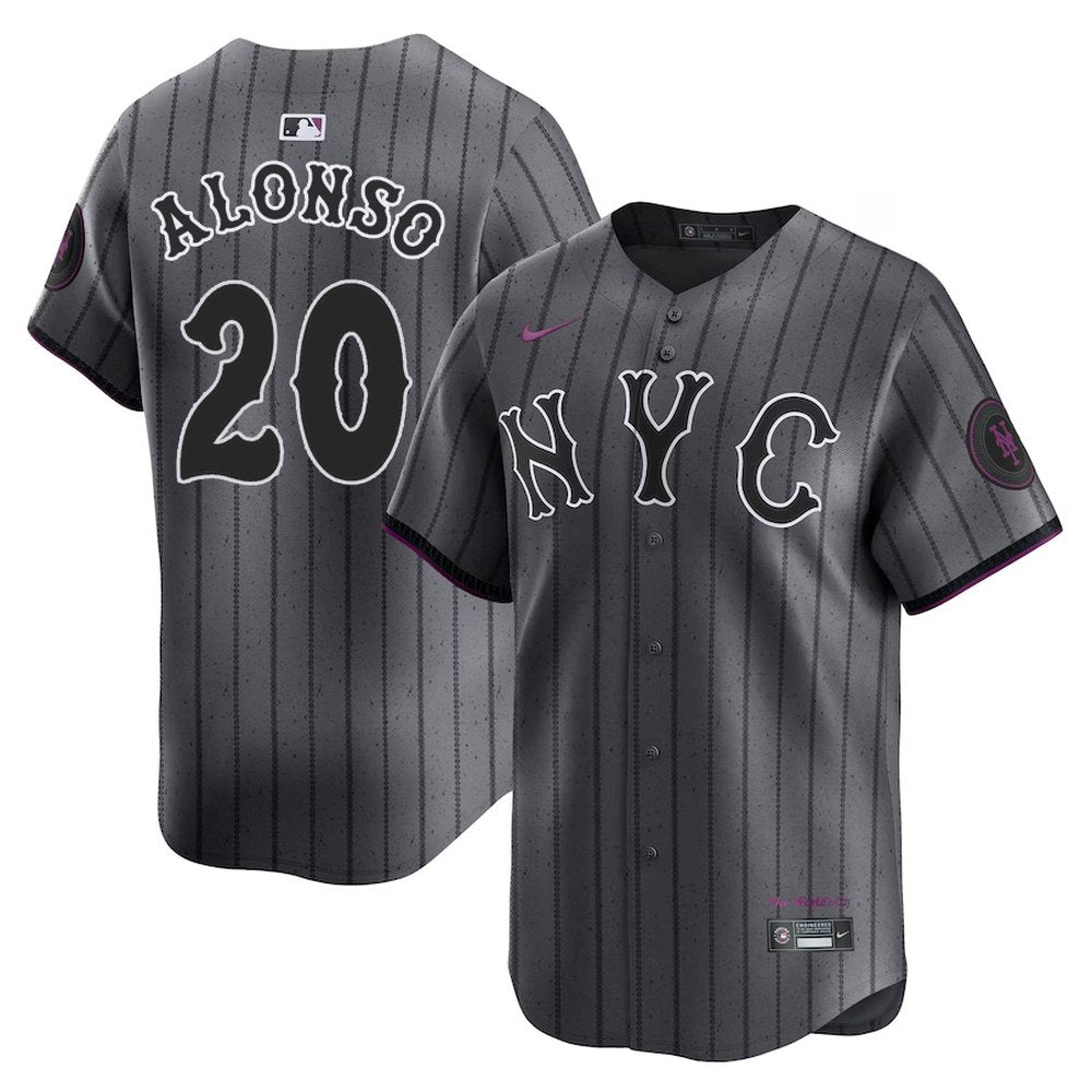 Men’s New York Mets #20 Pete Alonso Graphite 2024 City Connect Limited Player Jersey