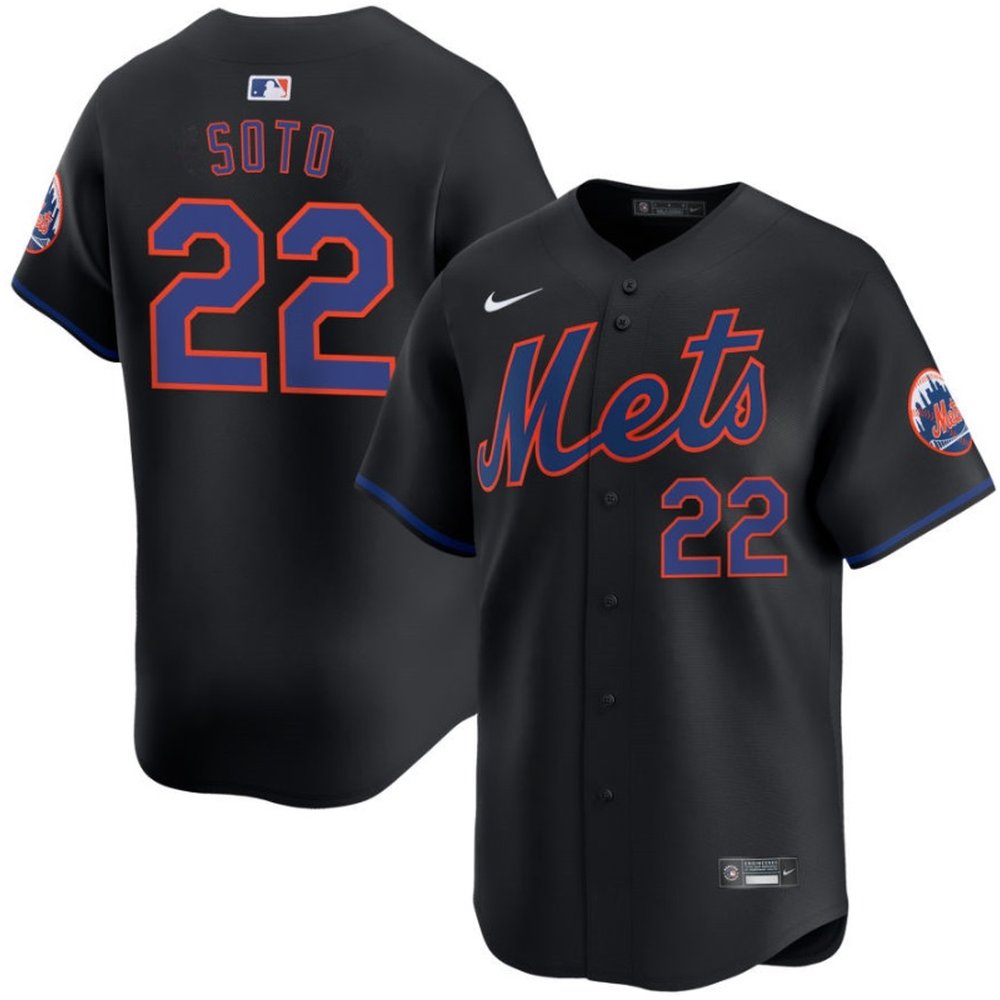 Men’s New York Mets #22 Juan Soto Black 2024 Alternate Limited Stitched Baseball Jersey
