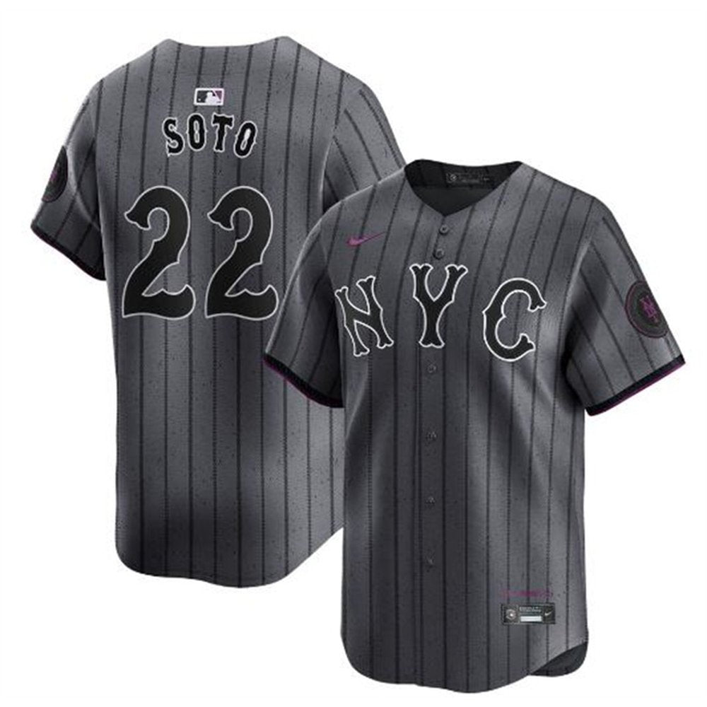 Men’s New York Mets #22 Juan Soto Graphite 2024 City Connect Limited Stitched Baseball Jersey