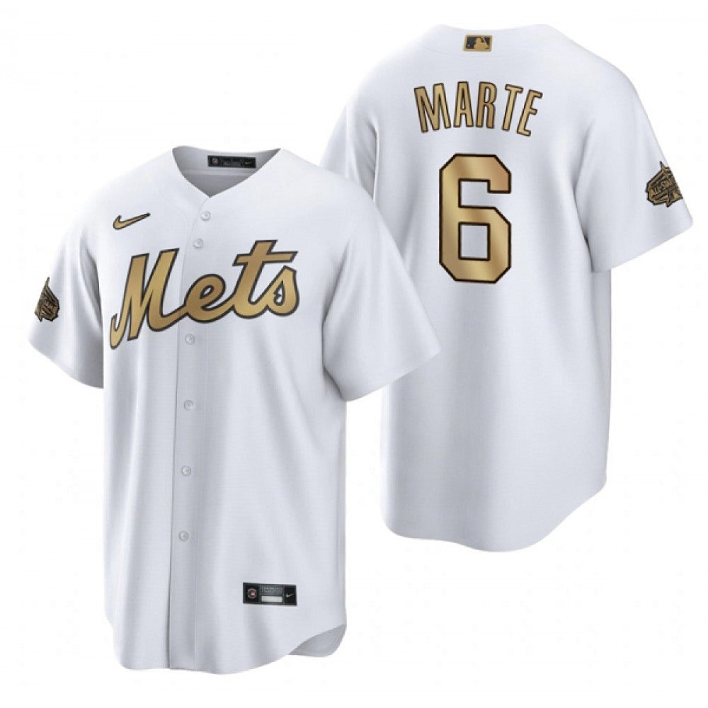 Men’s New York Mets #6 Starling Marte 2022 All-Star White Cool Base Stitched Baseball Jersey