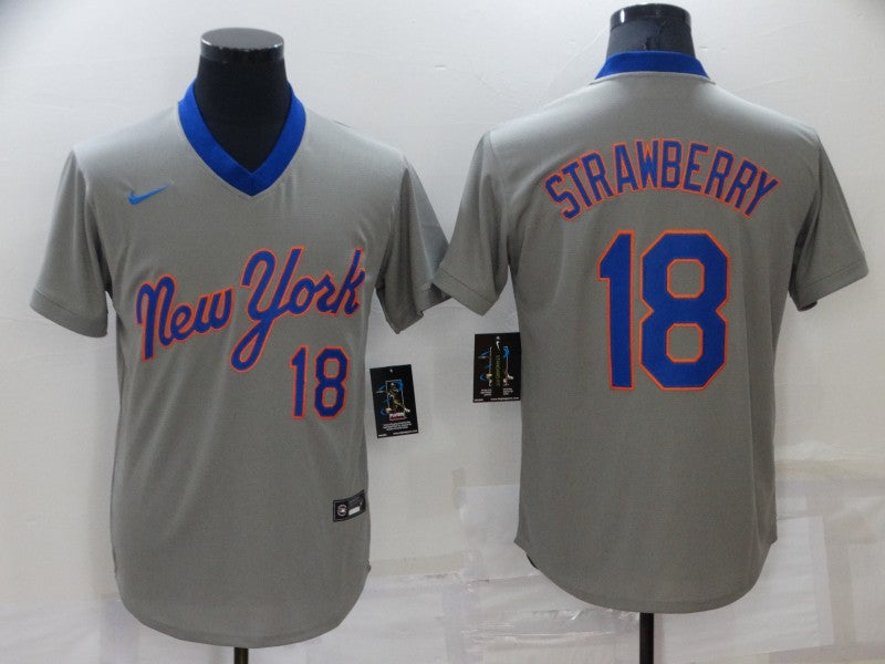 Men’s New York Mets Darryl Strawberry #18 Gray Jersey
