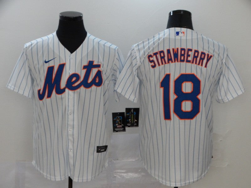 Men’s New York Mets Darryl Strawberry #18 White Baseball Jersey