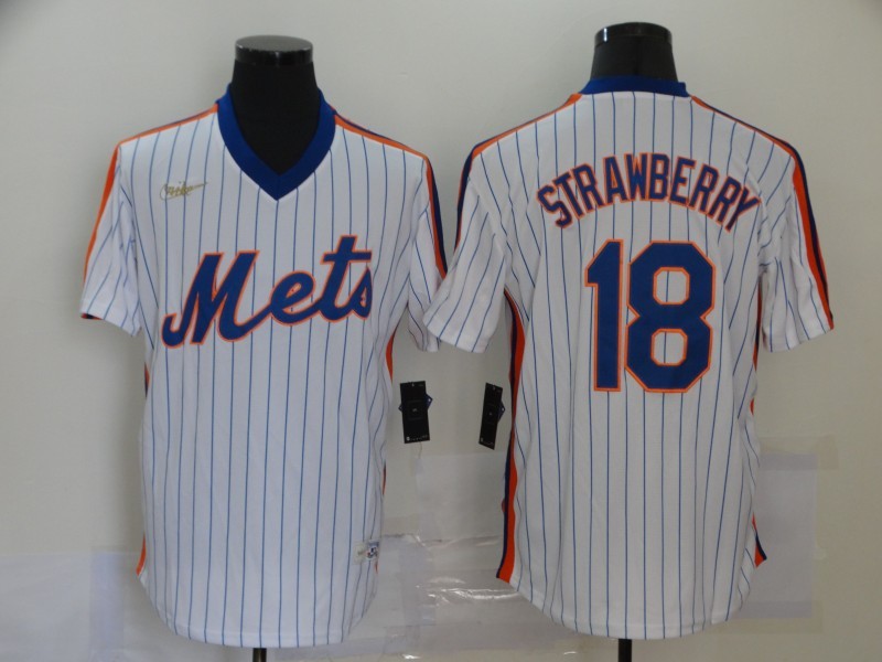 Men’s New York Mets Darryl Strawberry #18 White Stitched Jersey