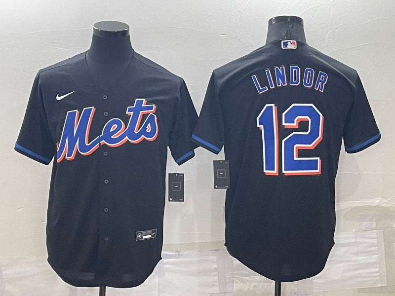 Men’s New York Mets Francisco Lindor #12 Black Baseball Jersey