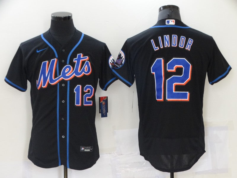 Men’s New York Mets Francisco Lindor #12 Black Jersey