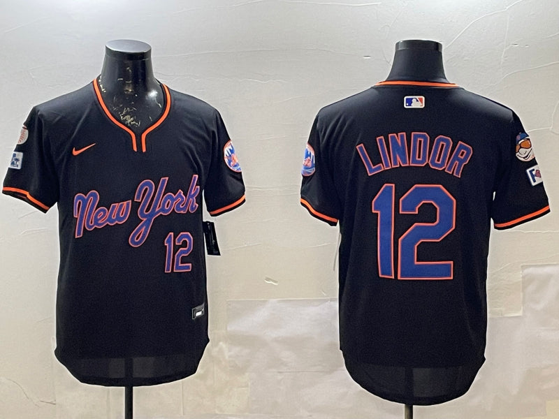 Men’s New York Mets Francisco Lindor #12 Black Jersey