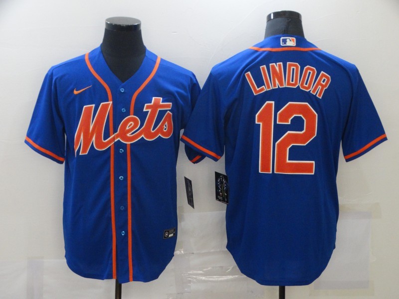 Men’s New York Mets Francisco Lindor #12 Blue Baseball Jersey