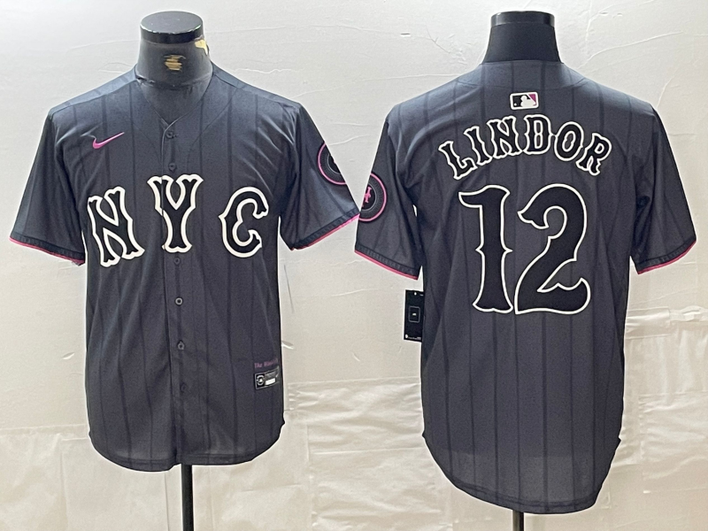 Men’s New York Mets Francisco Lindor #12 Graphite 2024 City Connect Limited Jersey