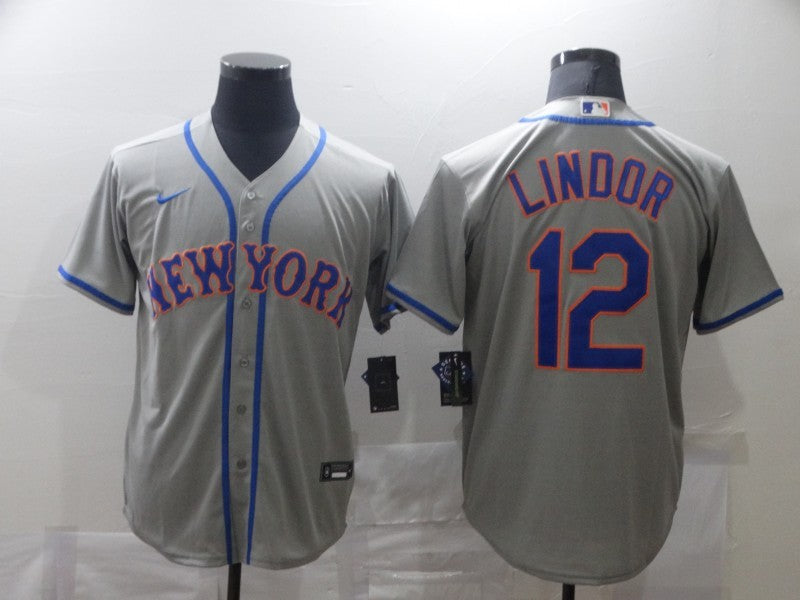 Men’s New York Mets Francisco Lindor #12 Gray Baseball Jersey