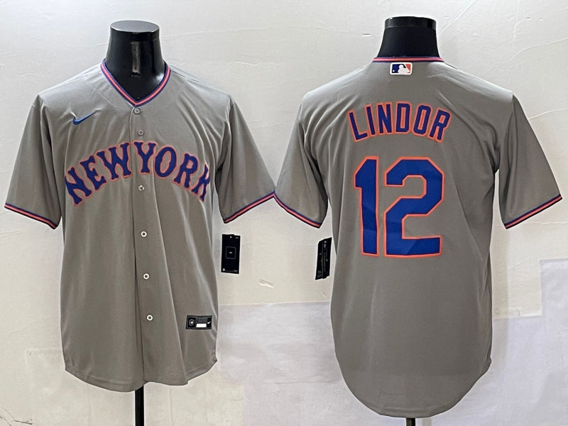 Men’s New York Mets Francisco Lindor #12 Gray Jersey
