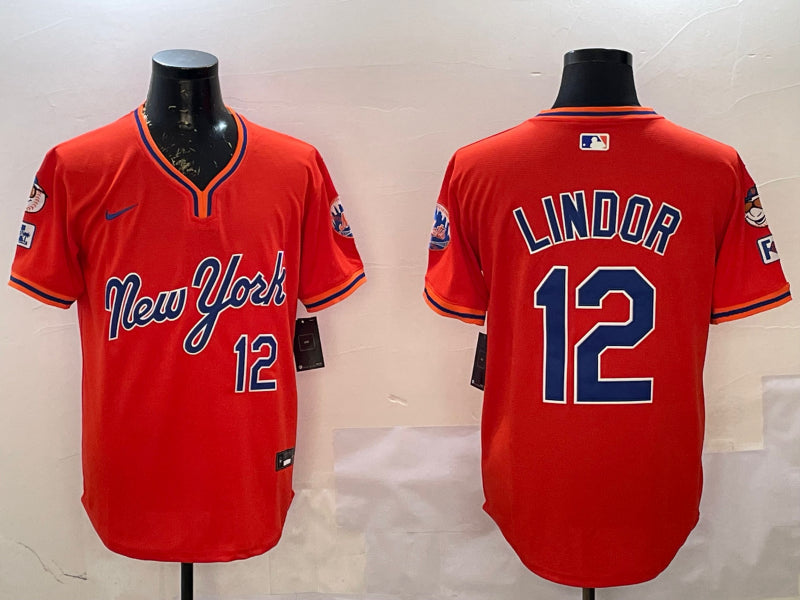 Men’s New York Mets Francisco Lindor #12 Orange Jersey