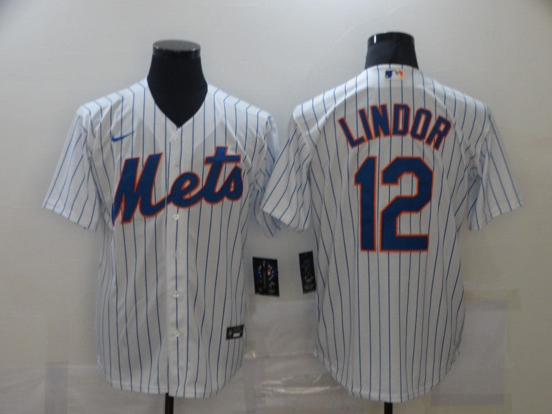 Men’s New York Mets Francisco Lindor #12 White Baseball Jersey