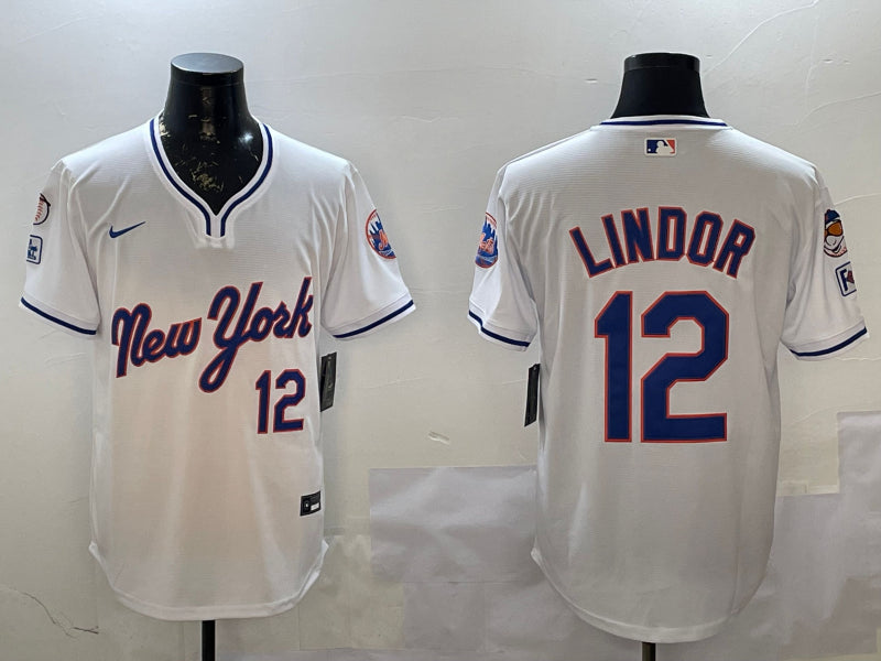 Men’s New York Mets Francisco Lindor #12 White Jersey