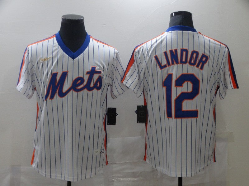 Men’s New York Mets Francisco Lindor #12 White Stitched Jersey