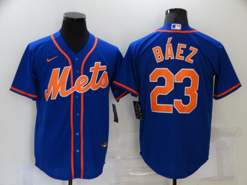 Men’s New York Mets Javier Baez #23 Blue Baseball Jersey