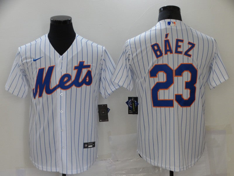 Men’s New York Mets Javier Baez #23 White Baseball Jersey