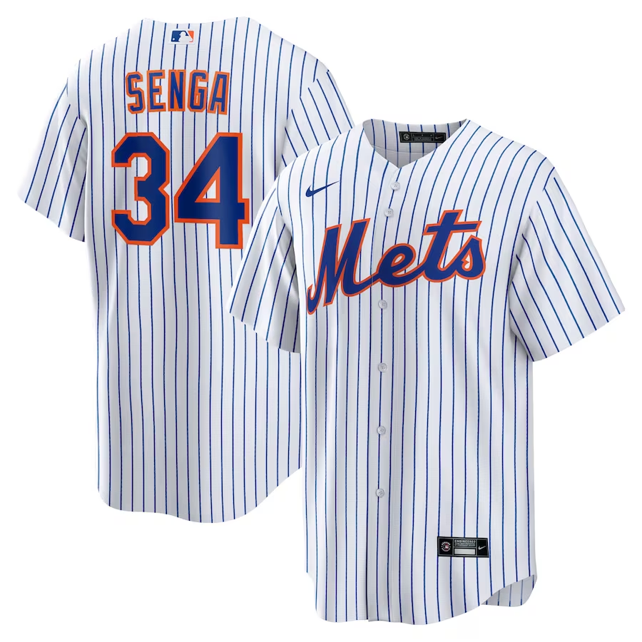 Men’s New York Mets Kodai Senga #34 White/Royal Home Jersey