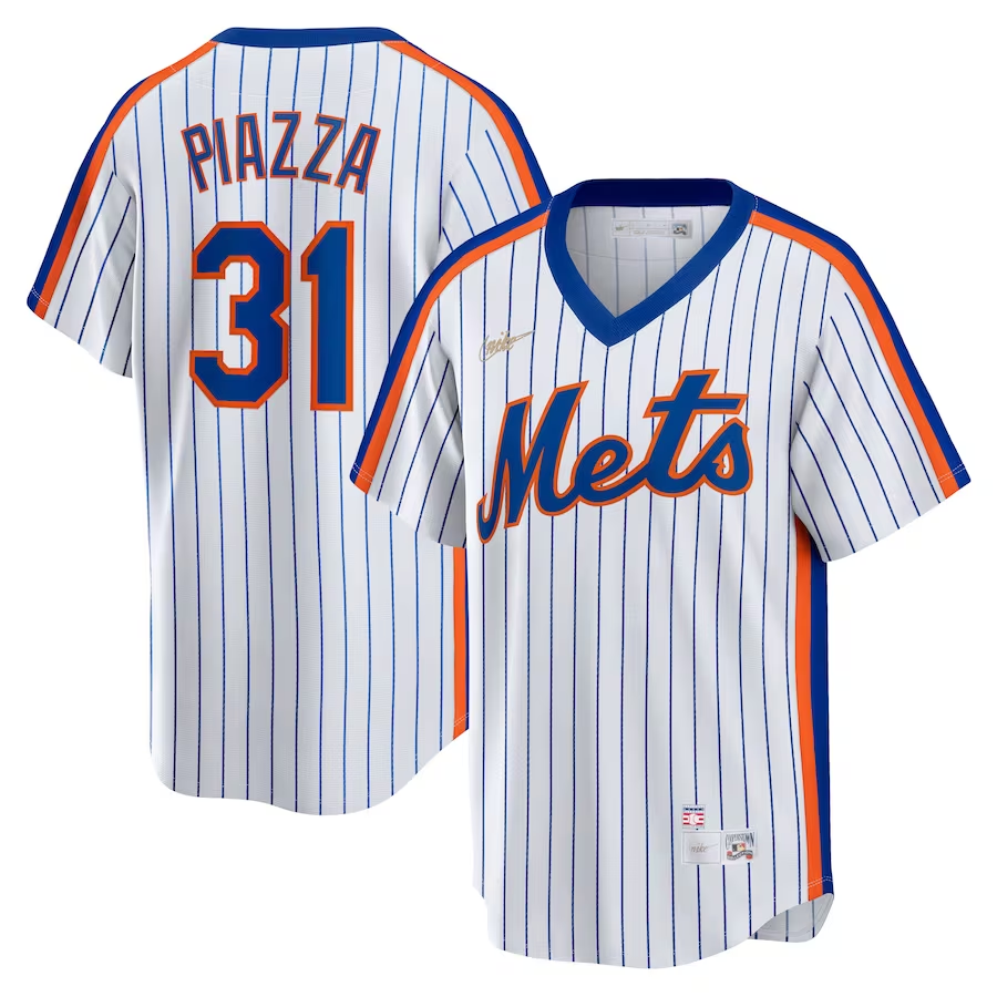 Men’s New York Mets Mike Piazza #31 White Home Cooperstown Collection Jersey