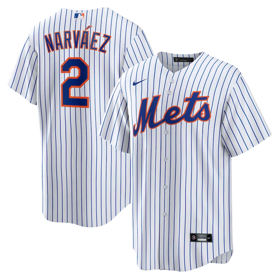 Men’s New York Mets Omar Narvaez #2 White Home Jersey