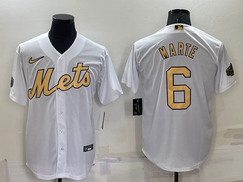 Men’s New York Mets Starling Marte #6 White Baseball Jersey