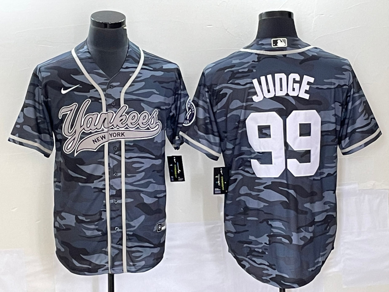 Men’s New York Yankees Aaron Judge #99 Grey Camouflage Jersey Joint Edition