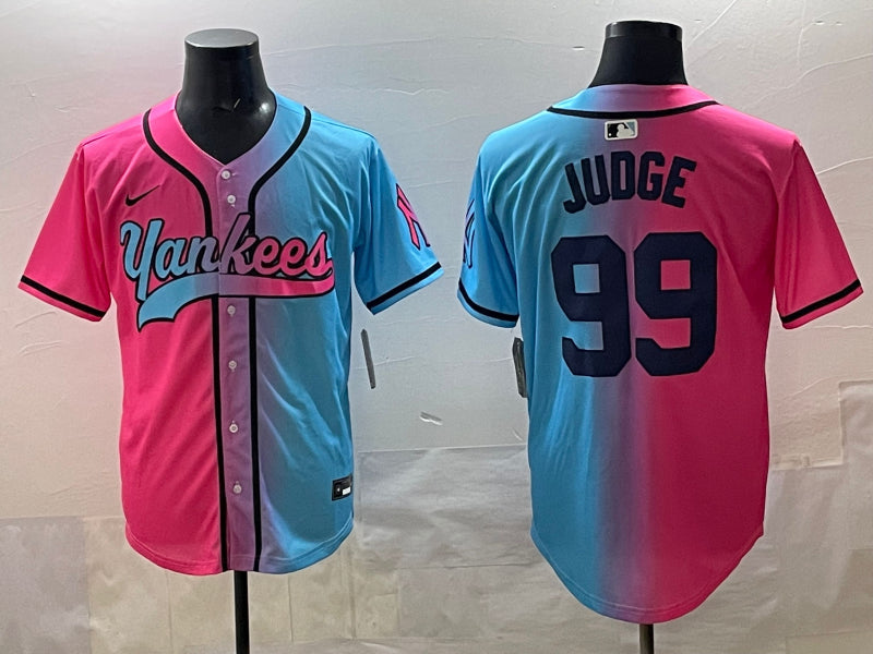 Men’s New York Yankees Aaron Judge #99 Pink/Blue Jersey