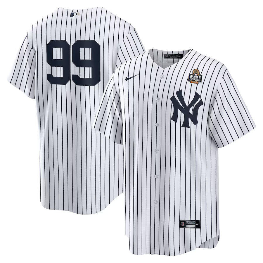 Men’s New York Yankees Aaron Judge #99 White 2024 World Series Home Jersey