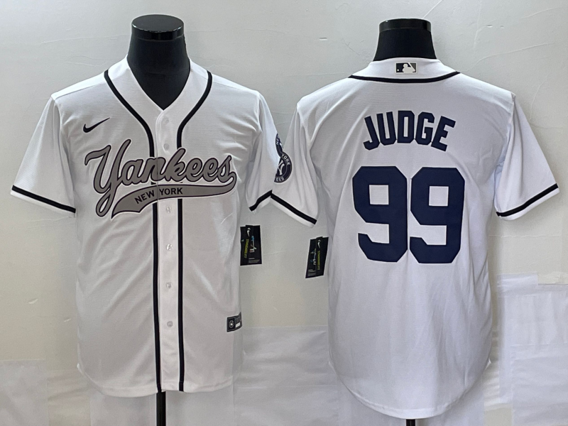 Men’s New York Yankees Aaron Judge #99 White Jersey Joint Edition