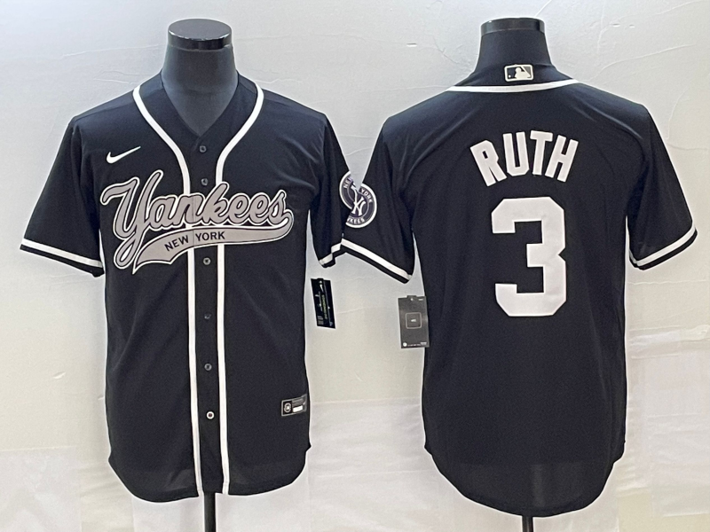 Men’s New York Yankees Babe Ruth #3 Black Jersey Joint Edition