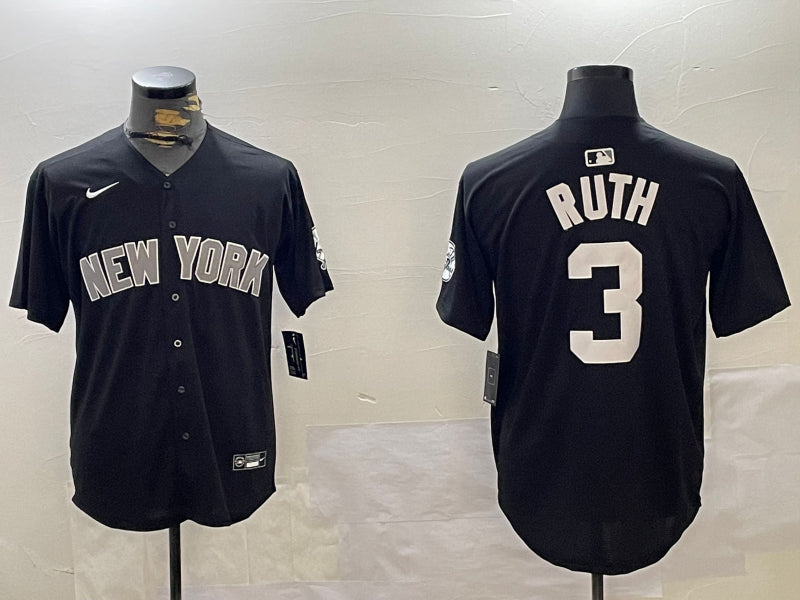 Men’s New York Yankees Babe Ruth #3 Black Jersey