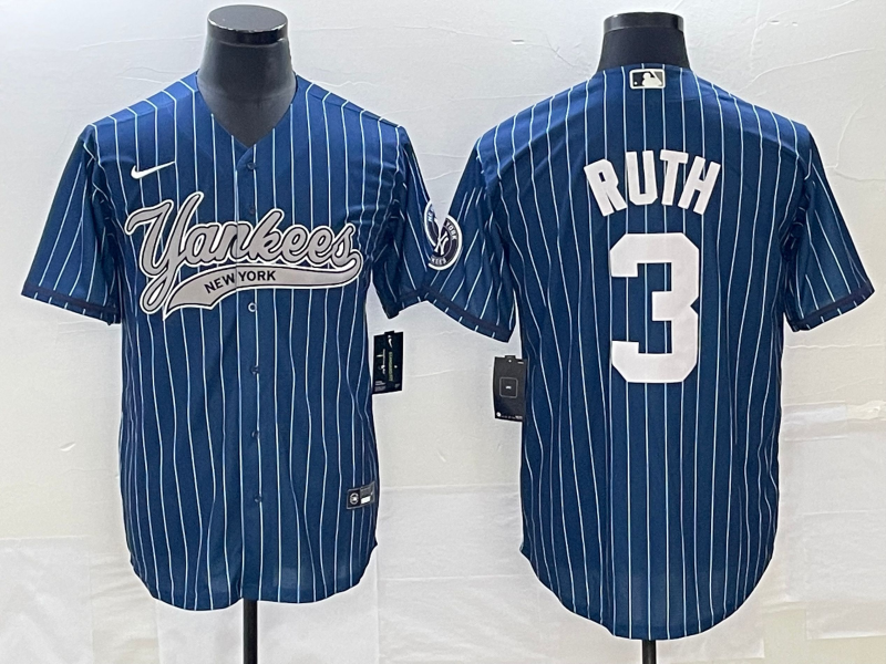 Men’s New York Yankees Babe Ruth #3 Blue Jersey Joint Edition
