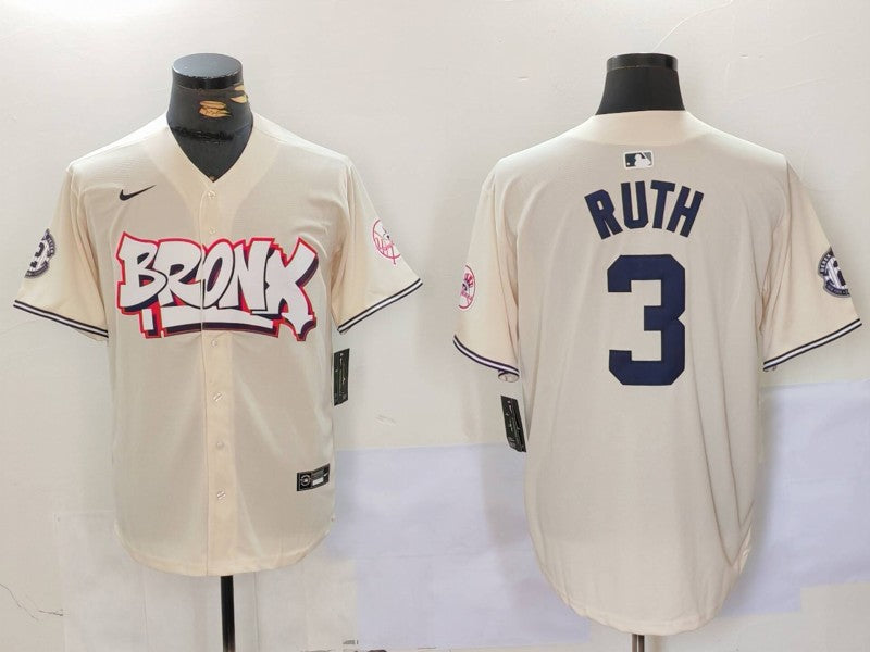 Men’s New York Yankees Babe Ruth #3 Cream Limited Jersey