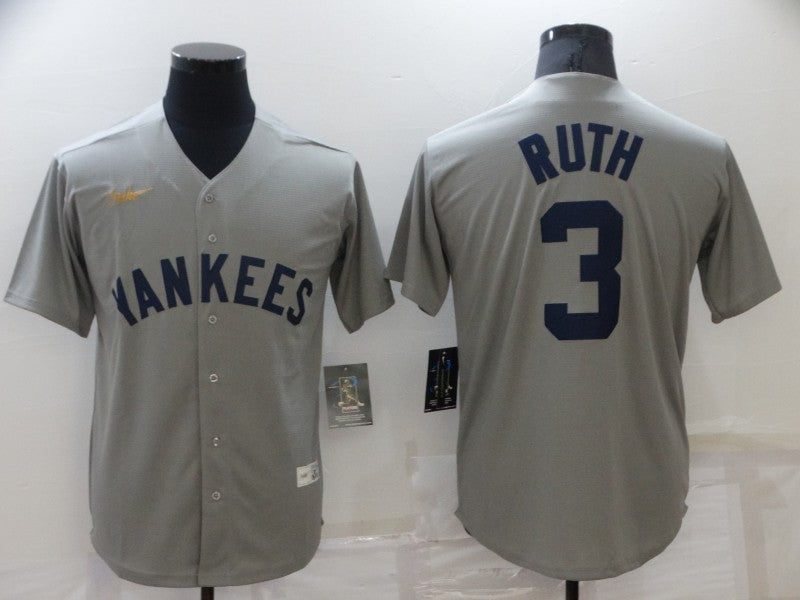 Men’s New York Yankees Babe Ruth #3 Gray Baseball Jersey