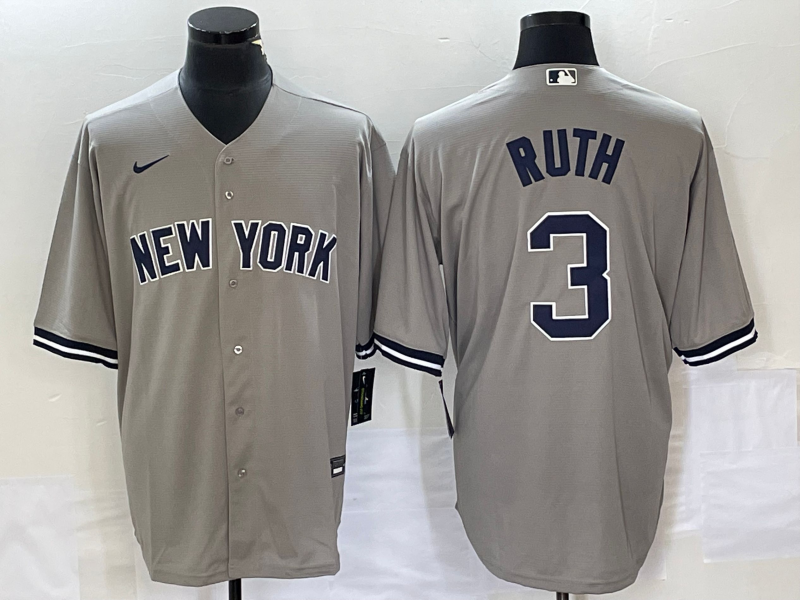 Men’s New York Yankees Babe Ruth #3 Gray Jersey