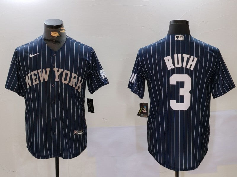 Men’s New York Yankees Babe Ruth #3 Navy Jersey