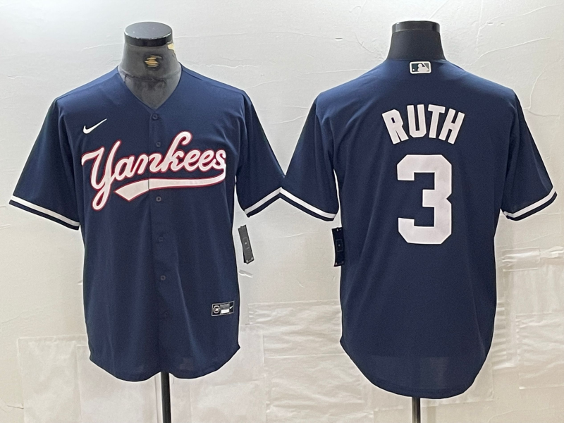 Men’s New York Yankees Babe Ruth #3 Navy Limited Jersey