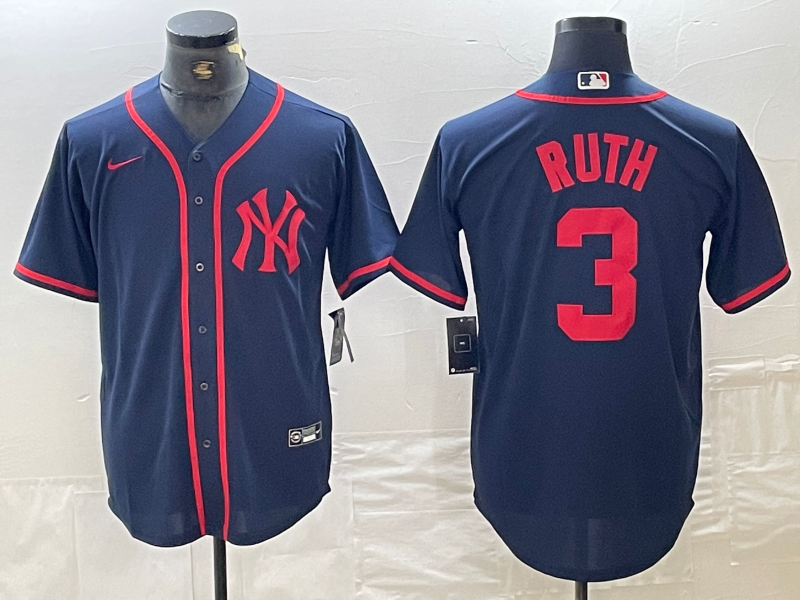 Men’s New York Yankees Babe Ruth #3 Navy Limited Jersey