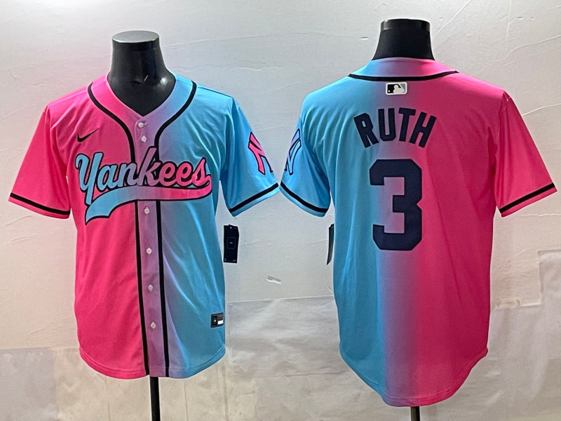 Men’s New York Yankees Babe Ruth #3 Pink/Blue Jersey