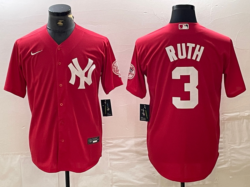 Men’s New York Yankees Babe Ruth #3 Red Jersey