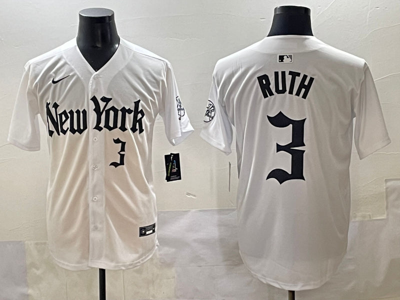 Men’s New York Yankees Babe Ruth #3 White Alternate Limited Jersey