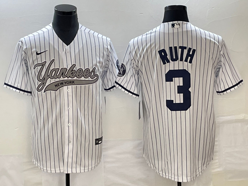 Men’s New York Yankees Babe Ruth #3 White Jersey Joint Edition