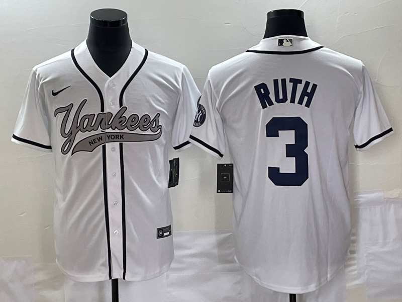 Men’s New York Yankees Babe Ruth #3 White Jersey Joint Edition